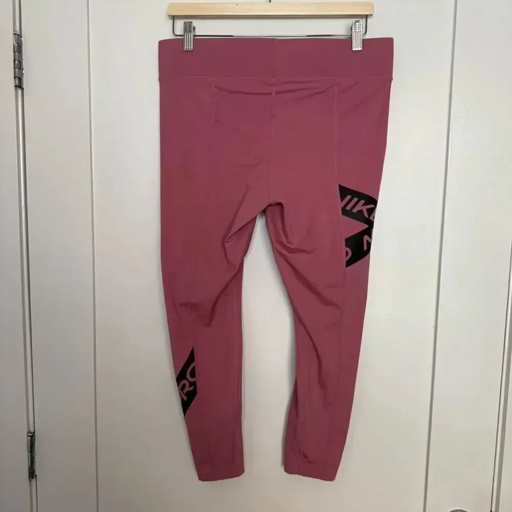 Nike Dri Fit Leggings Womens Sz XL Pink Logo Ankle Athleisure Workout Gym Yoga
